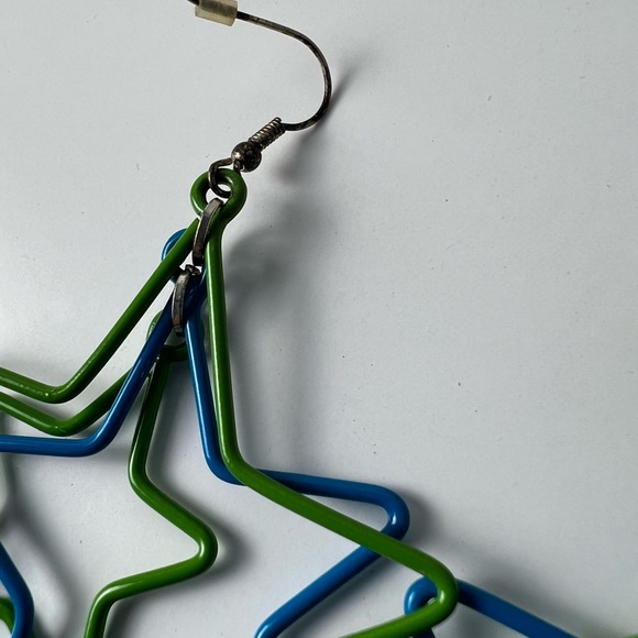 Blue Green Metal Star Pierced Earrings - Picture 13 of 16